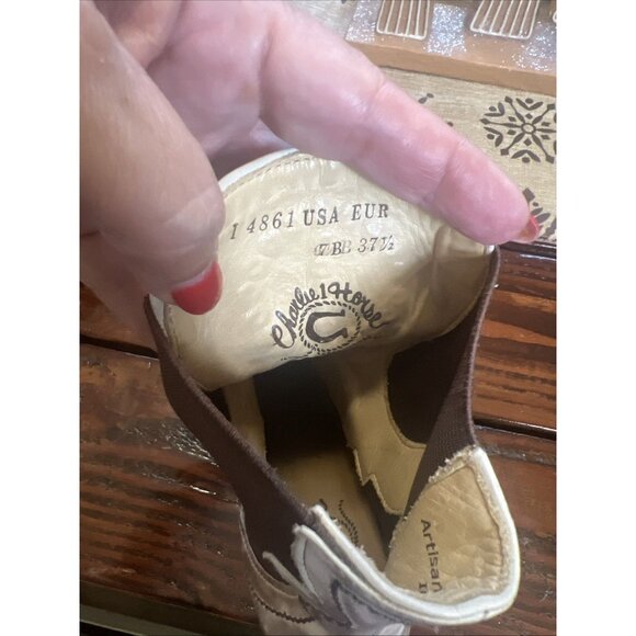 Charlie 1 Horse Heavy Stitched Leather Studded Cowboy Boots, Size 7B - Picture 10 of 13